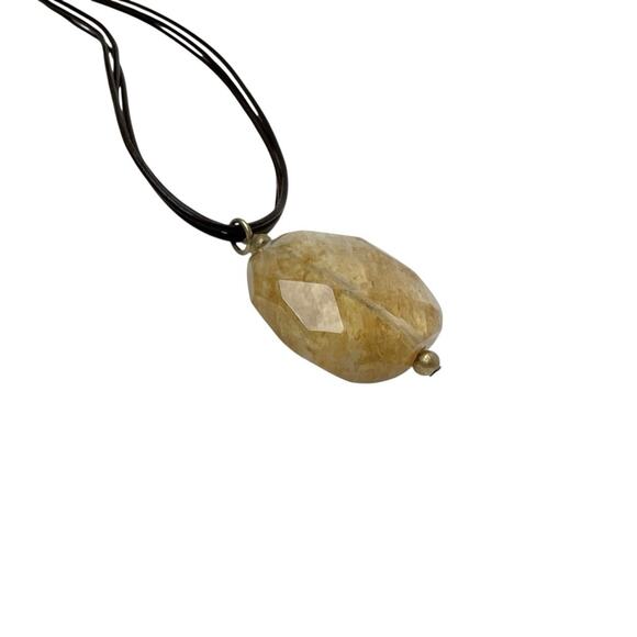 Talbots Pendant Necklace Yellow Faceted Translucent Glass Brown Cord MultiStrand - Picture 2 of 5